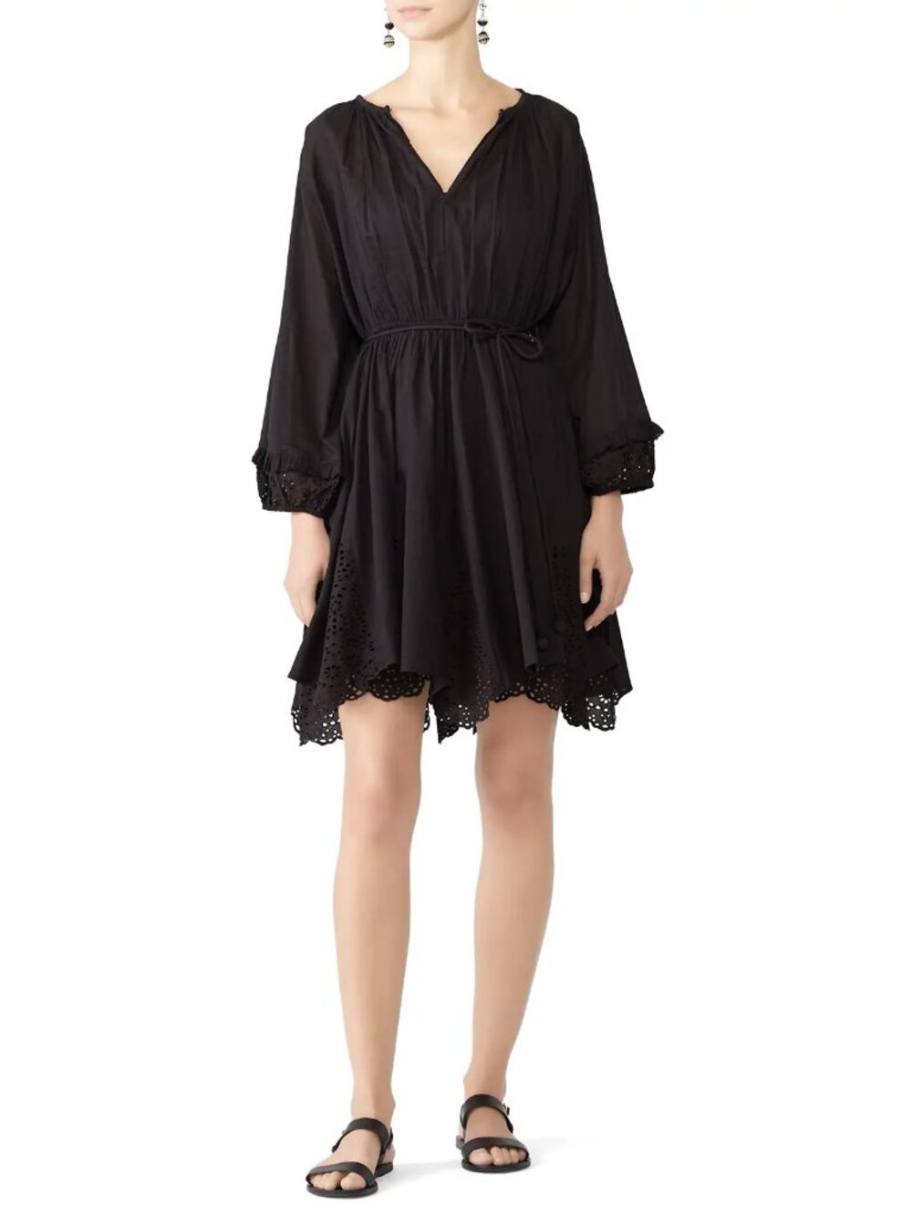 Apiece Apart "Vereda" black mini dress w eyelet hem, size 4 (fits S-M)